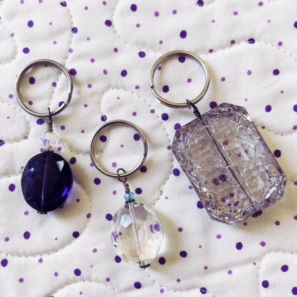 Lot of 3 Keychains Purple Bead Shattered Rectangle Fashion Accessories Key Ring